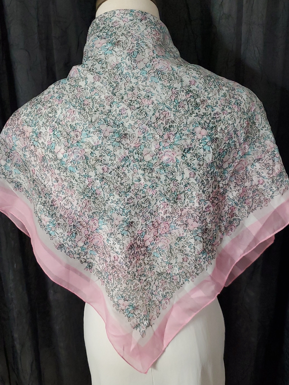 Vintage Scarf VICTORIAN PINK FLORAL Top Hair Neck Skirt 30" SQUARE